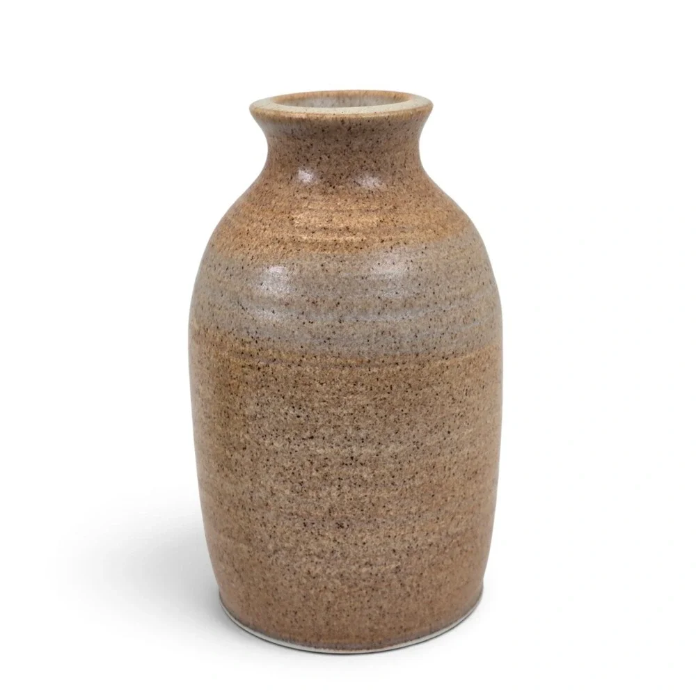 Signed Hartman Studio Pottery Vase 2003 Hand Thrown Stoneware Speckled Brown 5